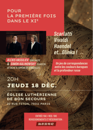 Duo Alexis Vassiliev, contralto et Simon Kalinowsky, clavecin, le 18 décembre à Paris